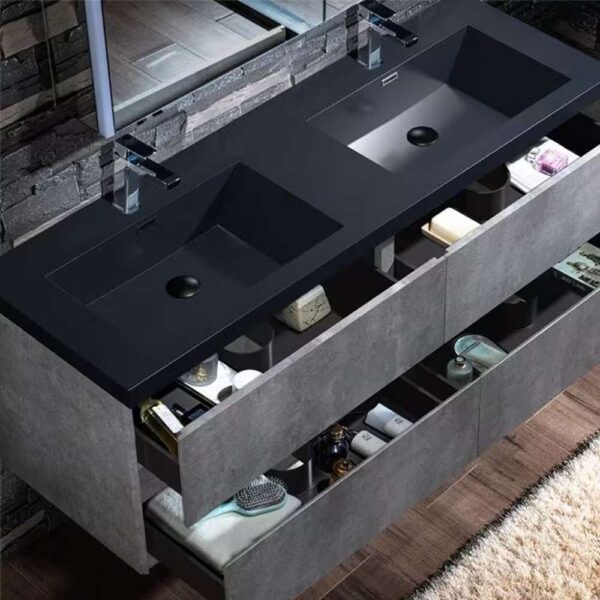 CA 59 in. W x 19.6 in. D x 22.5 in. H Double Sink Floating Bath Vanity in Gray with Black Quartz Top