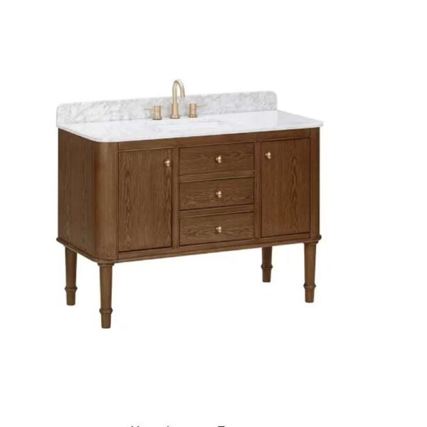 Collette 48 in. Single Sink Cinnamon Oak Bath Vanity with White Carrara Marble Top (Assembled)
