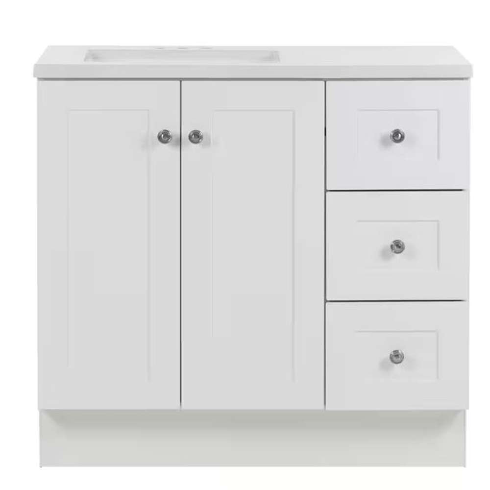 Bannister 37 in. Single Sink White Bath Vanity with Granite-Look Colorpoint White Cultured Marble Top (Assembled)