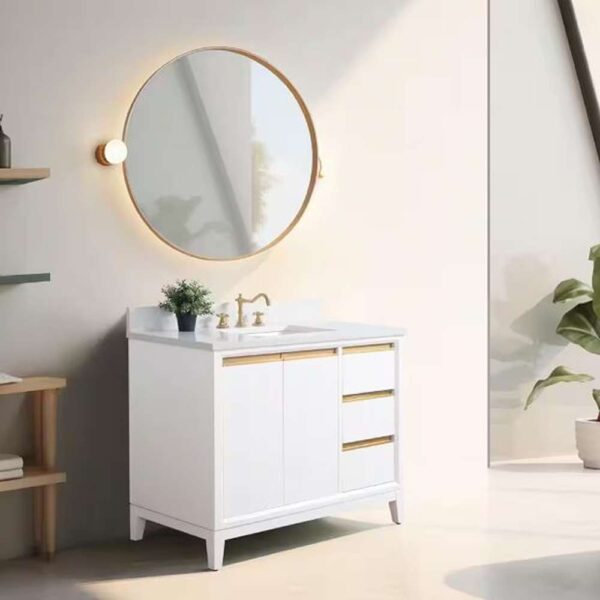 42 in. W x 22 in. D x 34 in. H Single Sink Bathroom Vanity in White with Engineered Marble Top
