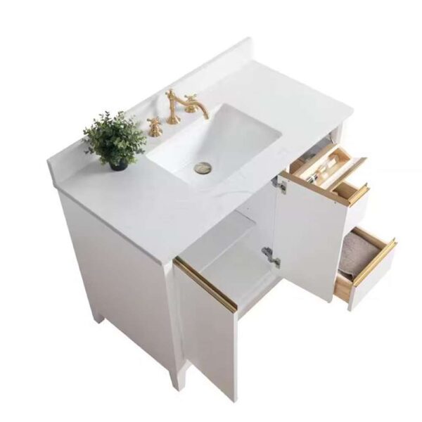 42 in. W x 22 in. D x 34 in. H Single Sink Bathroom Vanity in White with Engineered Marble Top