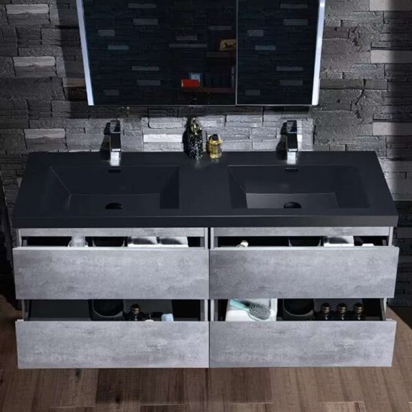 CA 59 in. W x 19.6 in. D x 22.5 in. H Double Sink Floating Bath Vanity in Gray with Black Quartz Top