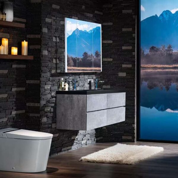 CA 59 in. W x 19.6 in. D x 22.5 in. H Double Sink Floating Bath Vanity in Gray with Black Quartz Top