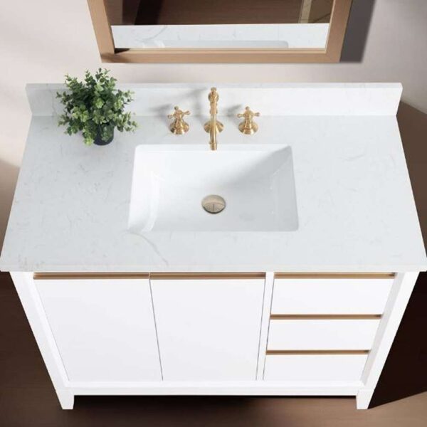 42 in. W x 22 in. D x 34 in. H Single Sink Bathroom Vanity in White with Engineered Marble Top